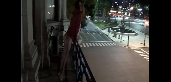 Outdoor Public Pissing From A Balcony In America